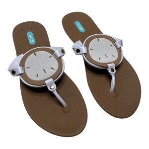Oka-B Solara Sand Dollar Toffee and White Flip Flop Size 9
